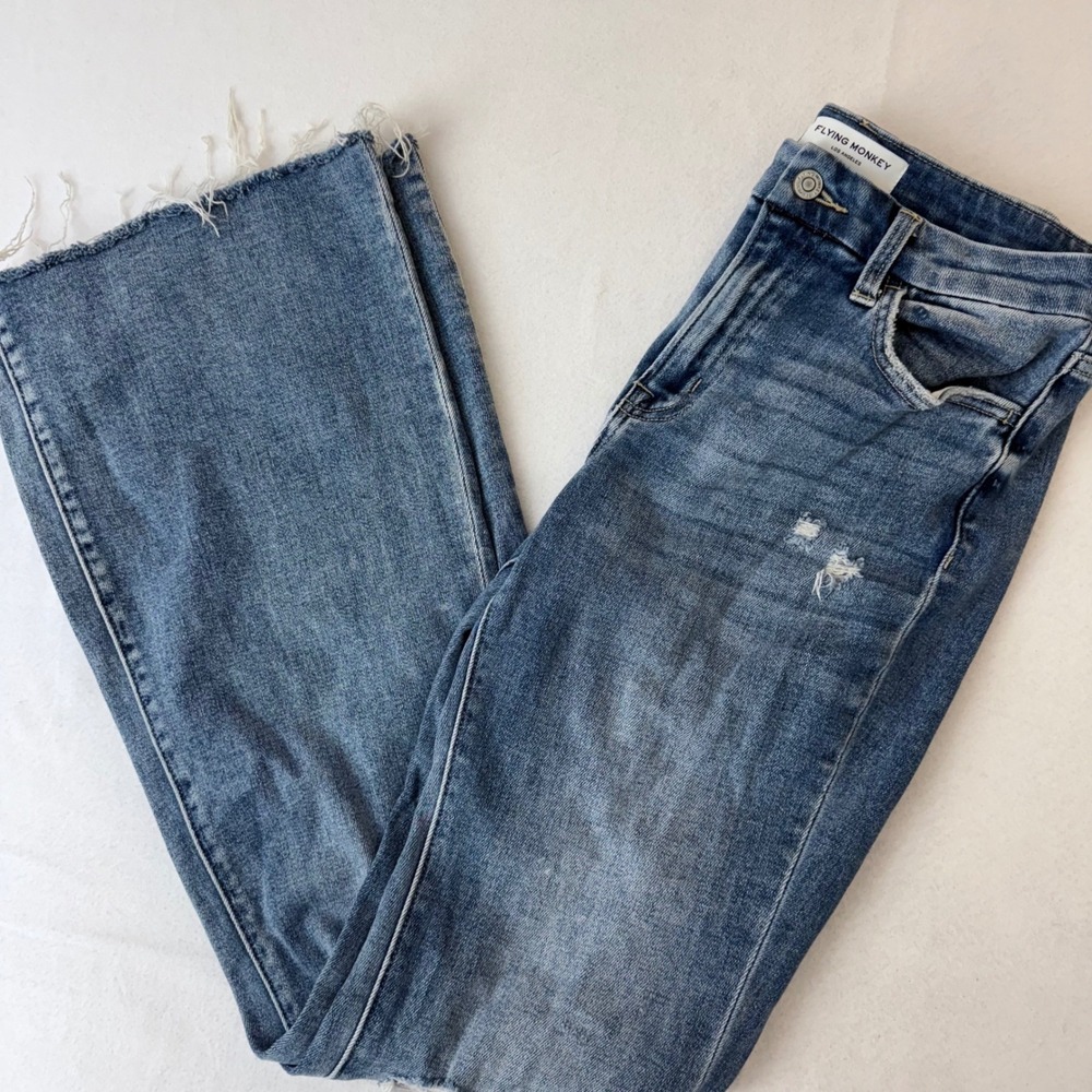Flying Monkey Mid-Rise Flare Distressed Raw Hem Jeans BY4720L Blue Size 29 - Picture 11 of 12